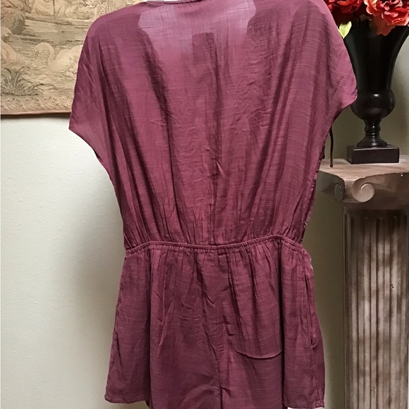 Free People Purple Short Sleeve Tie Front Romper - Picture 2 of 11